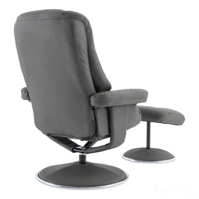 The Denver - Swivel Recliner Chair & Matching Footstool in Cinder Grey Genuine Leather Match Morris Living