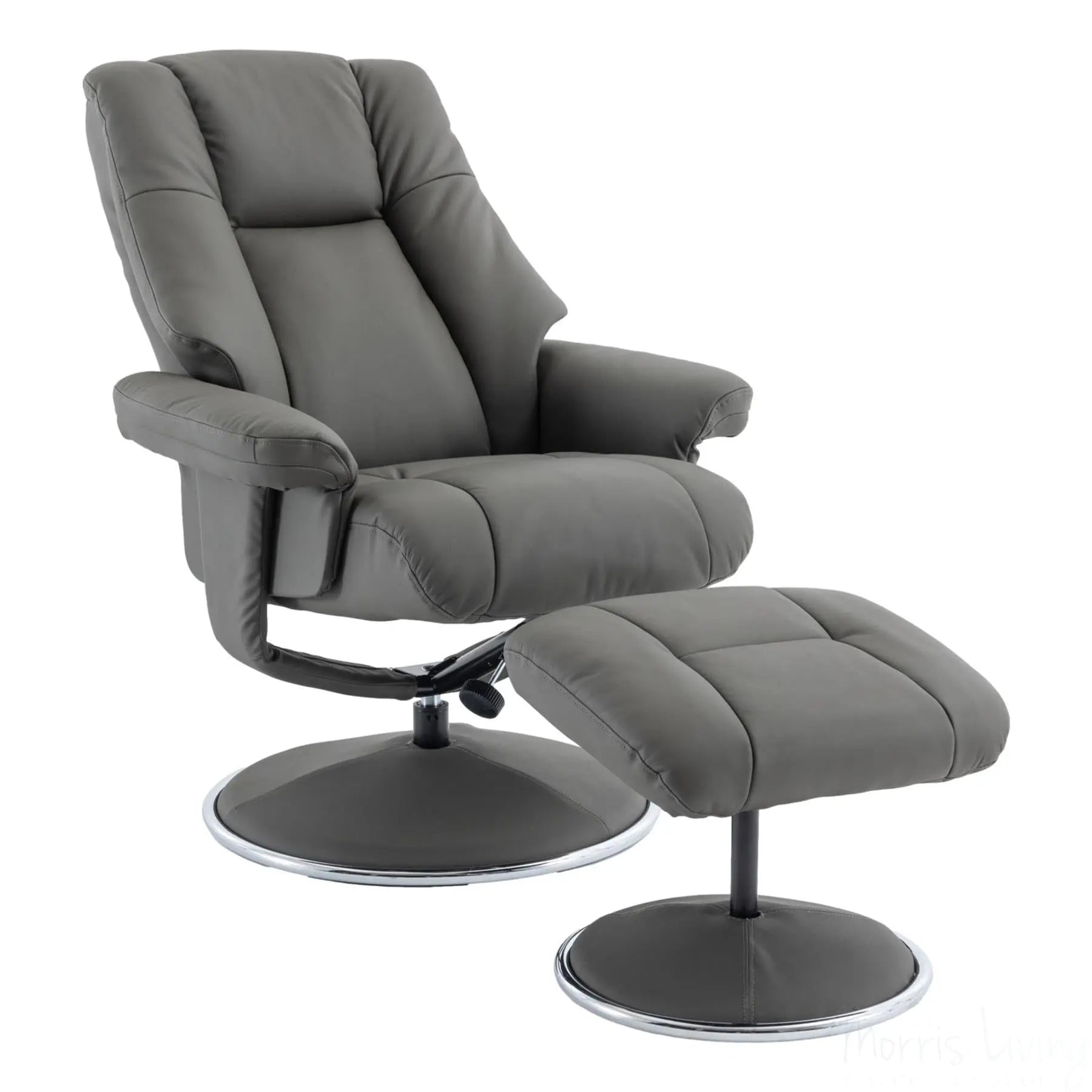 The Denver - Swivel Recliner Chair & Matching Footstool in Cinder Grey Genuine Leather Match Morris Living