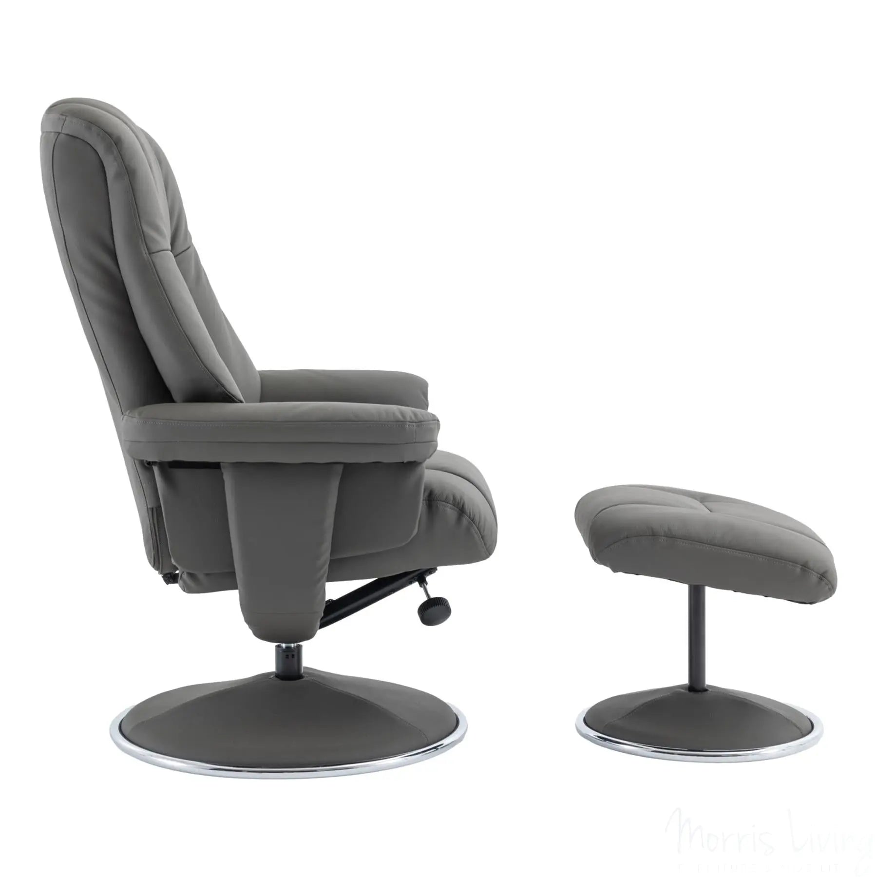 The Denver - Swivel Recliner Chair & Matching Footstool in Cinder Grey Genuine Leather Match Morris Living