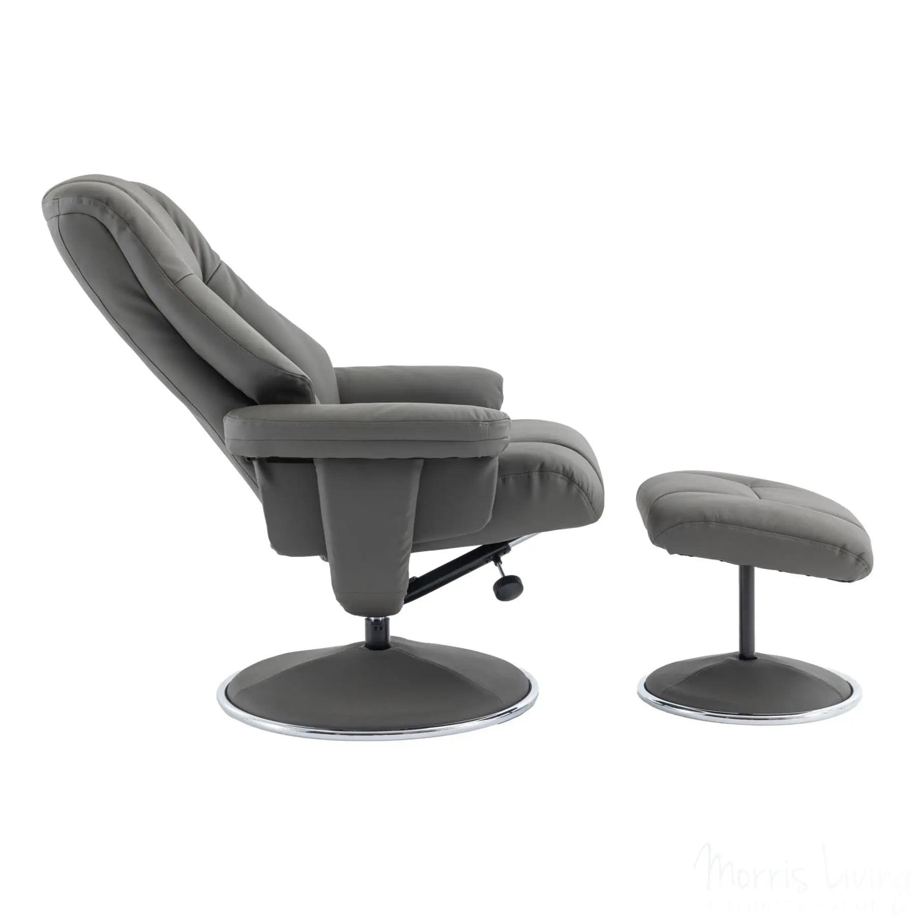 The Denver - Swivel Recliner Chair & Matching Footstool in Cinder Grey Genuine Leather Match Morris Living