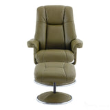 The Denver - Swivel Recliner Chair & Matching Footstool in Olive Green Genuine Leather Match Morris Living - thumbnail 3