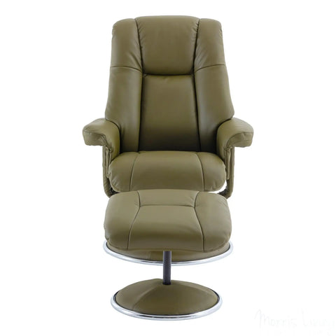 The Denver - Swivel Recliner Chair & Matching Footstool in Olive Green Genuine Leather Match Morris Living - image 3