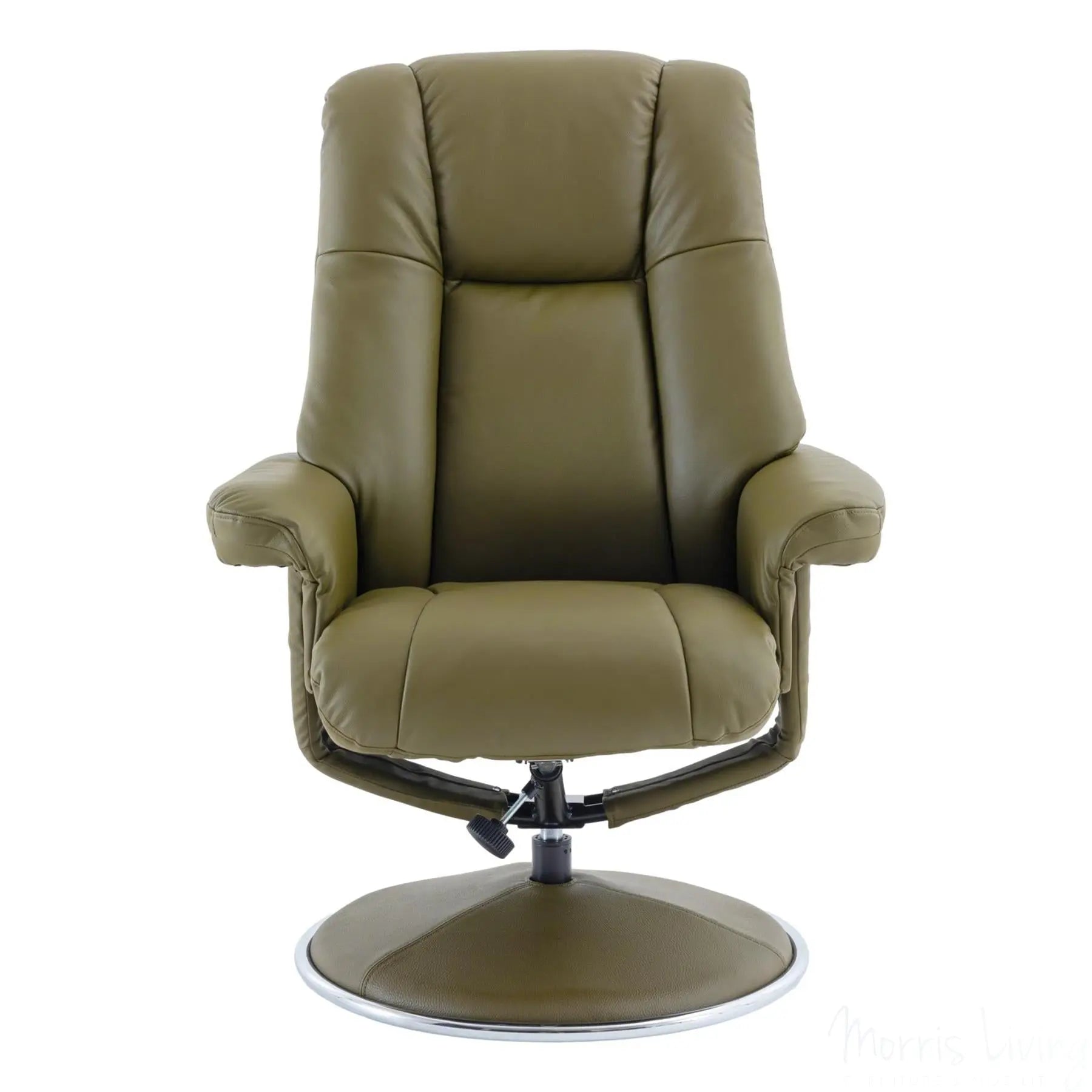 The Denver - Swivel Recliner Chair & Matching Footstool in Olive Green Genuine Leather Match Morris Living