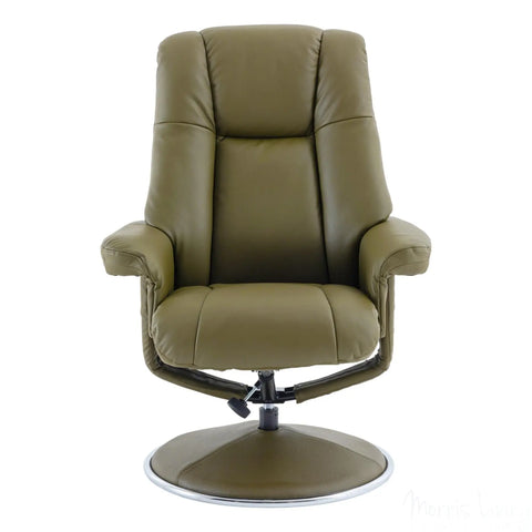 The Denver - Swivel Recliner Chair & Matching Footstool in Olive Green Genuine Leather Match Morris Living - image 4