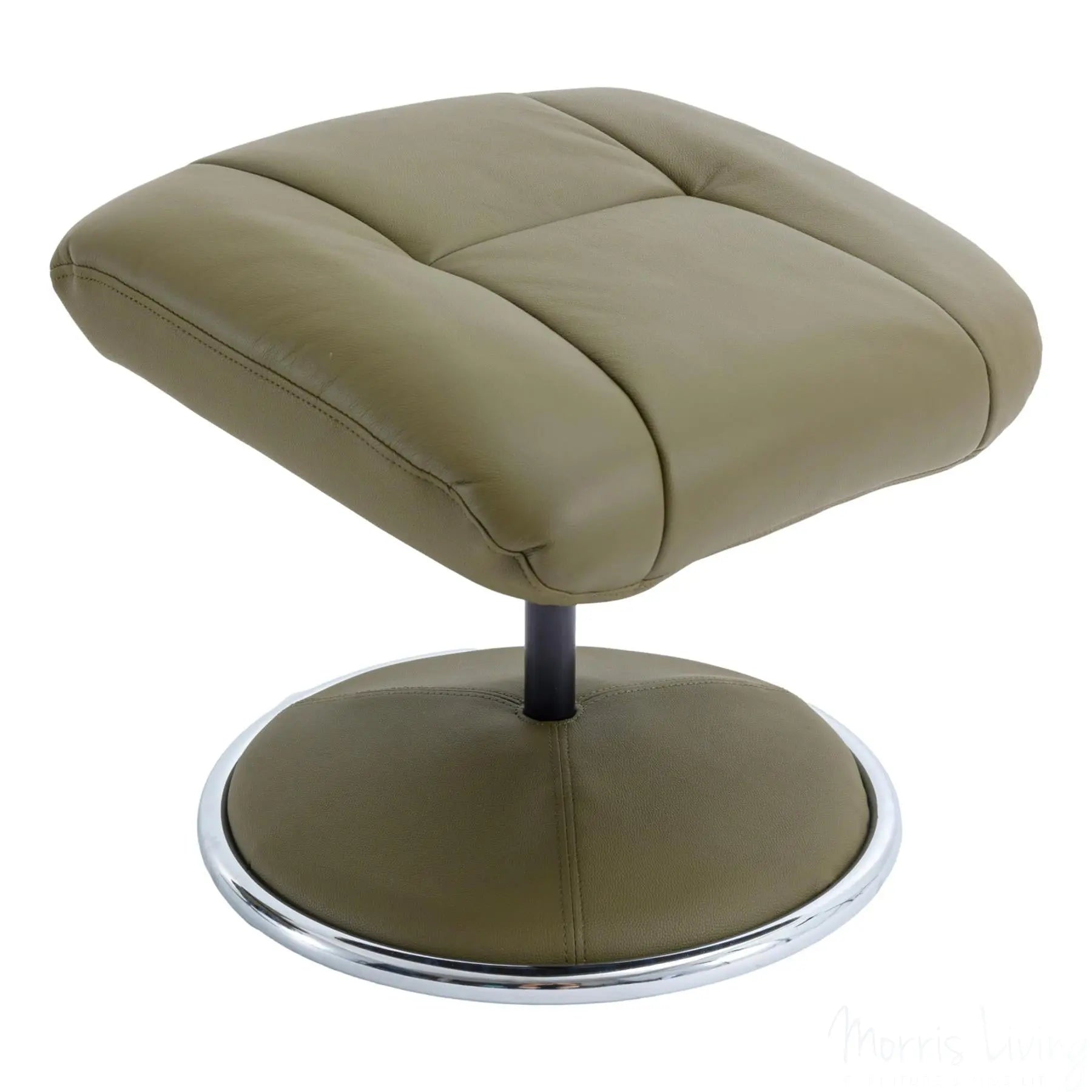 The Denver - Swivel Recliner Chair & Matching Footstool in Olive Green Genuine Leather Match Morris Living