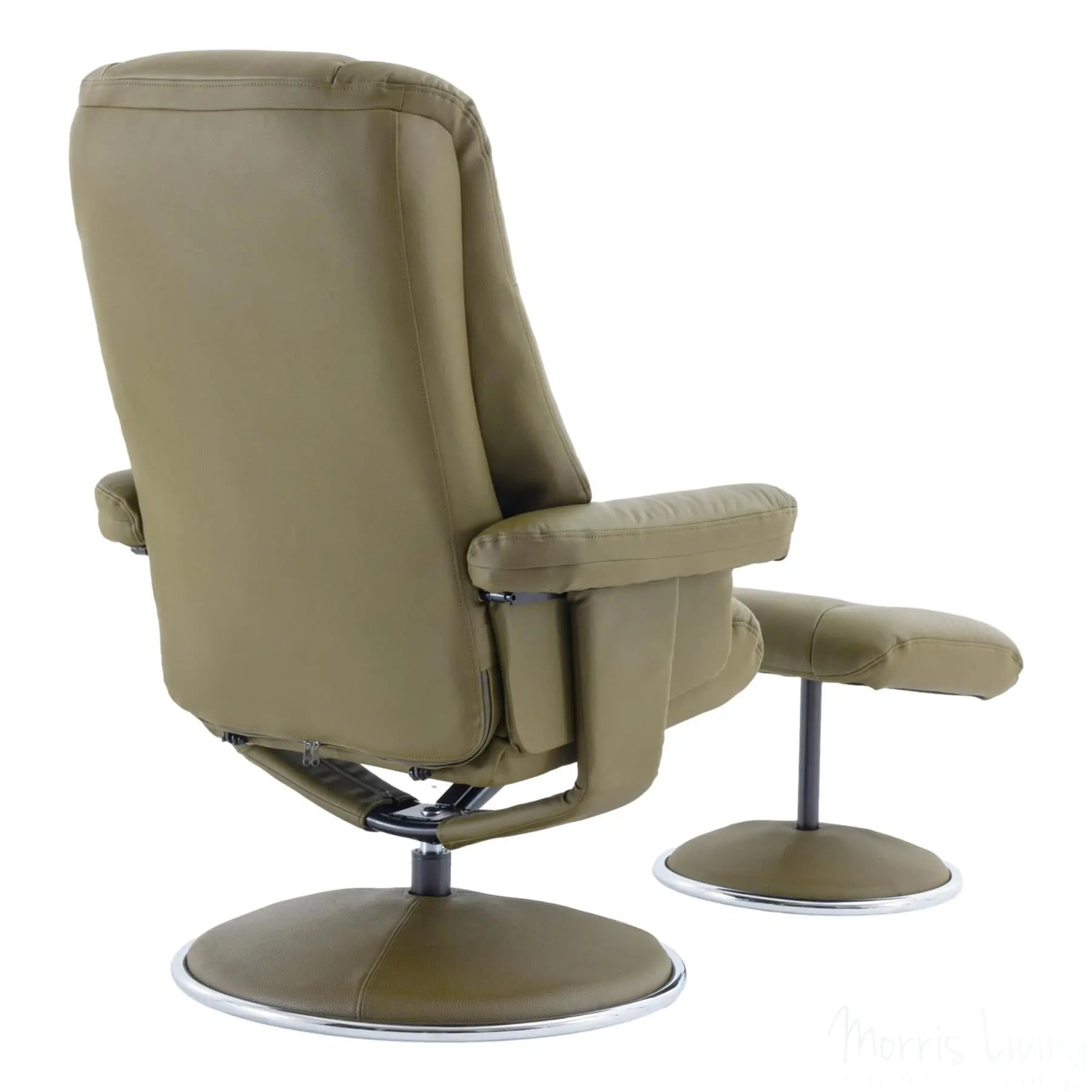The Denver - Swivel Recliner Chair & Matching Footstool in Olive Green Genuine Leather Match Morris Living