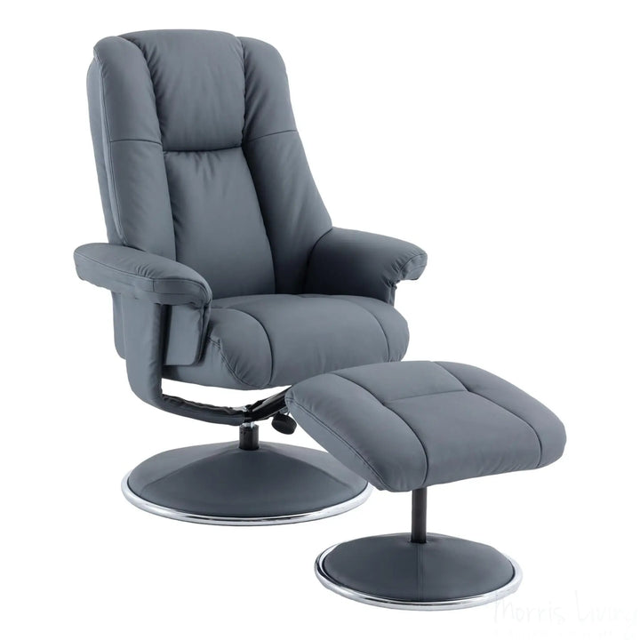 The Denver - Swivel Recliner Chair & Matching Footstool in Petrol Blue Genuine Leather Match Morris Living - image 1