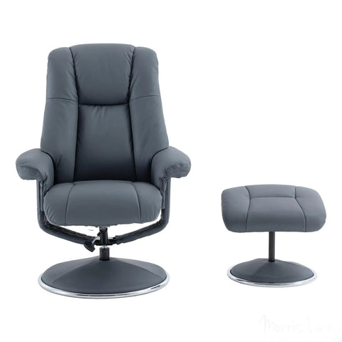 The Denver - Swivel Recliner Chair & Matching Footstool in Petrol Blue Genuine Leather Match Morris Living - image 2