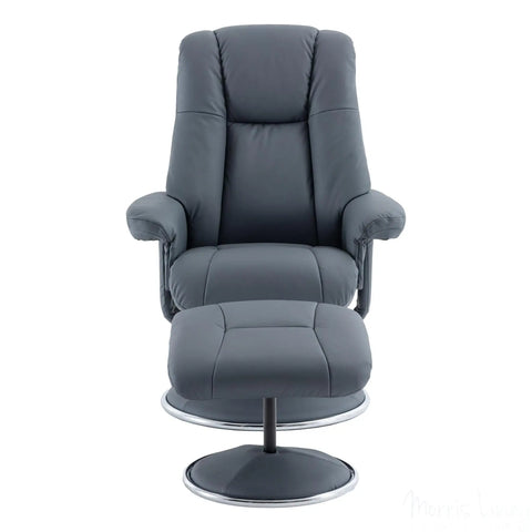 The Denver - Swivel Recliner Chair & Matching Footstool in Petrol Blue Genuine Leather Match Morris Living - image 3