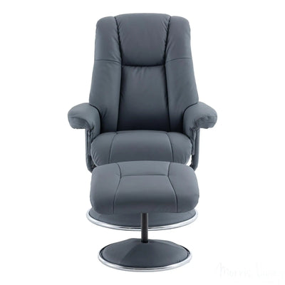 The Denver - Swivel Recliner Chair & Matching Footstool in Petrol Blue Genuine Leather Match Morris Living