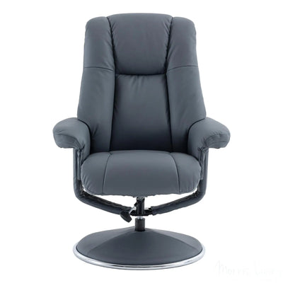 The Denver - Swivel Recliner Chair & Matching Footstool in Petrol Blue Genuine Leather Match Morris Living
