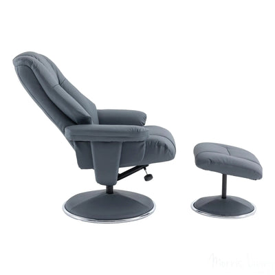 The Denver - Swivel Recliner Chair & Matching Footstool in Petrol Blue Genuine Leather Match Morris Living