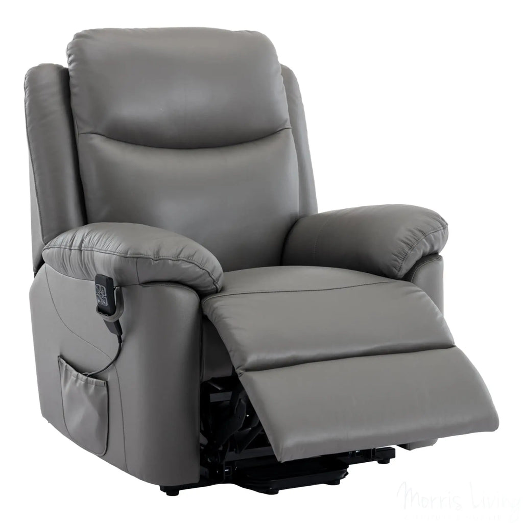 The Devon - Mobility Dual Motor Riser Recliner Arm Chair - Grey Genuine Leather Morris Living