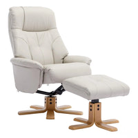 The Dubai - Swivel Recliner Chair & Footstool in Mushroom Plush Faux Leather - Refurbished Morris Living