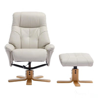 The Dubai - Swivel Recliner Chair & Footstool in Mushroom Plush Faux Leather - Refurbished Morris Living