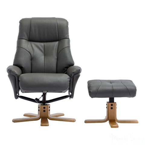 The Dubai - Swivel Recliner Chair & Matching Footstool in Cinder Plush Faux Leather Morris Living - image 2