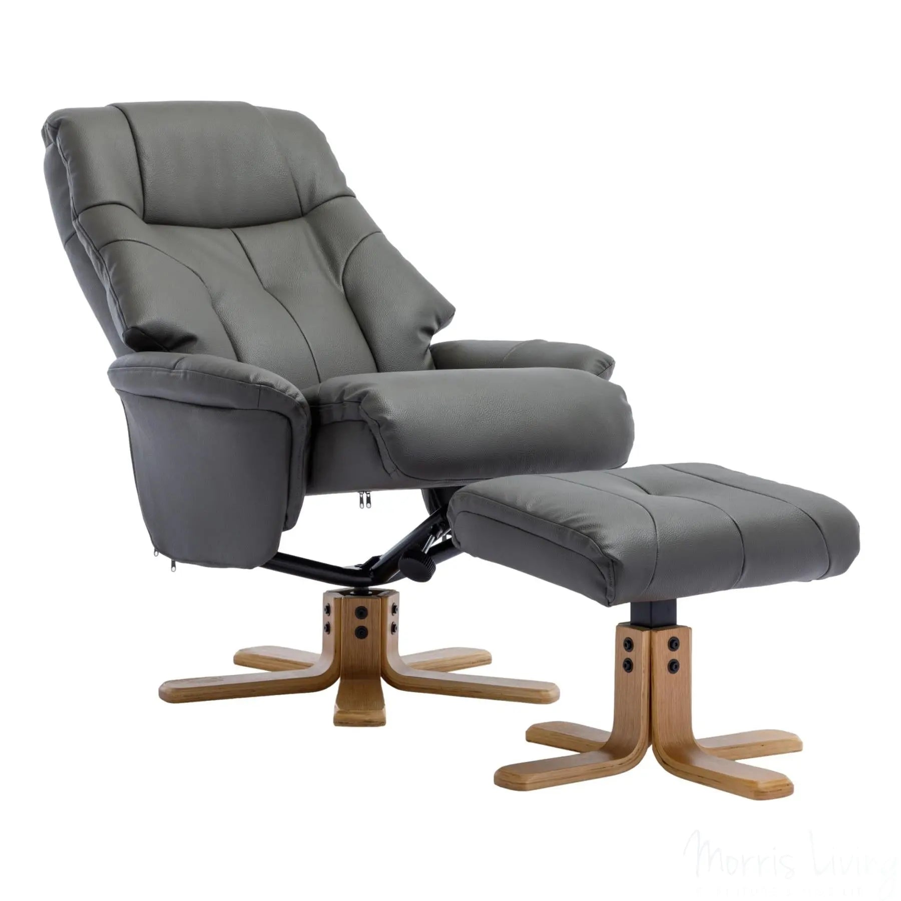 The Dubai - Swivel Recliner Chair & Matching Footstool in Cinder Plush Faux Leather Morris Living