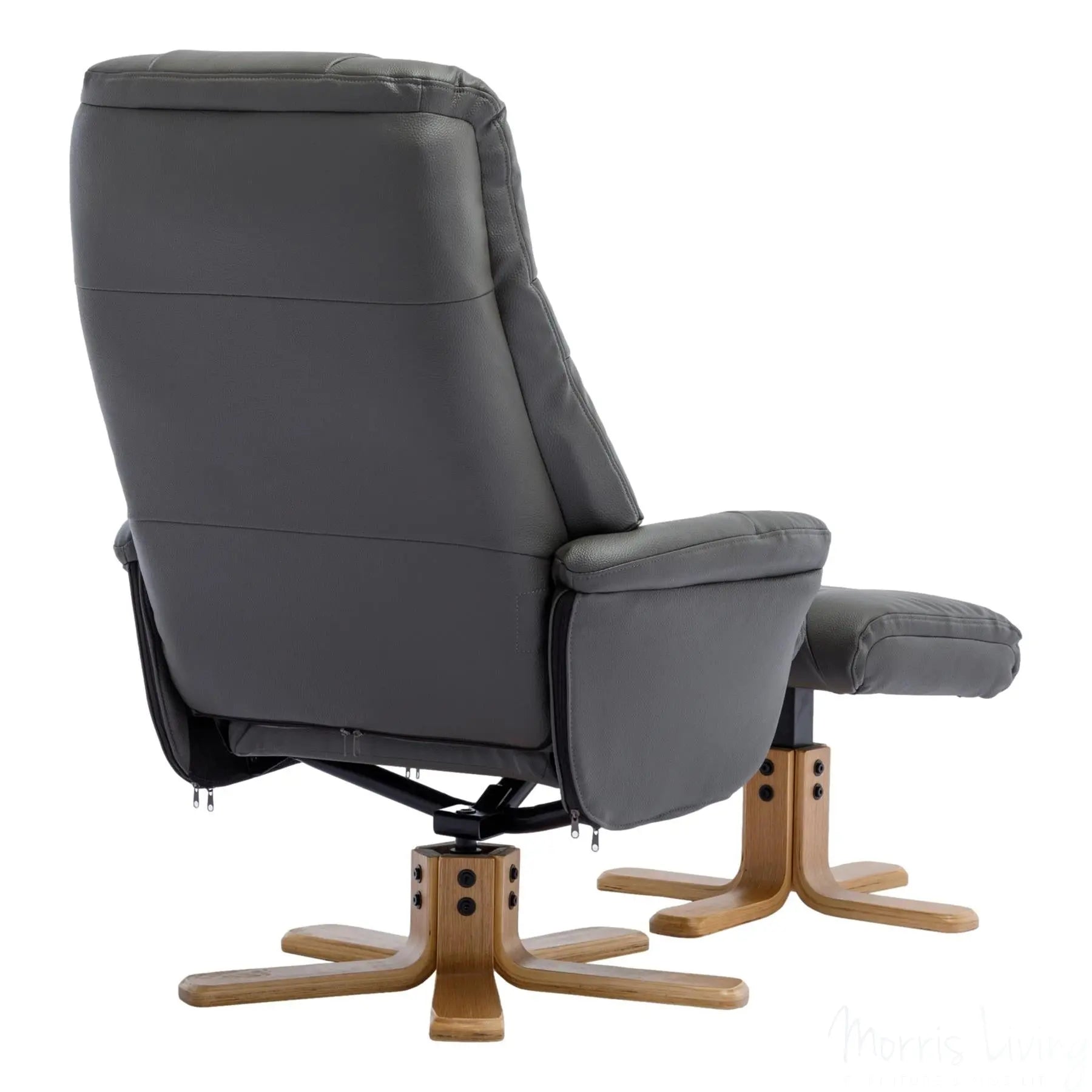 The Dubai - Swivel Recliner Chair & Matching Footstool in Cinder Plush Faux Leather Morris Living