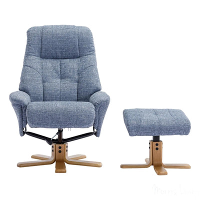 The Dubai - Swivel Recliner Chair & Matching Footstool in Lisbon Marine Fabric Morris Living