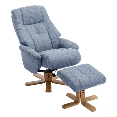 The Dubai - Swivel Recliner Chair & Matching Footstool in Lisbon Marine Fabric Morris Living