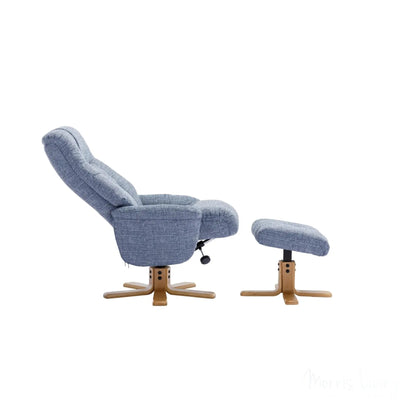 The Dubai - Swivel Recliner Chair & Matching Footstool in Lisbon Marine Fabric Morris Living