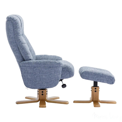 The Dubai - Swivel Recliner Chair & Matching Footstool in Lisbon Marine Fabric Morris Living