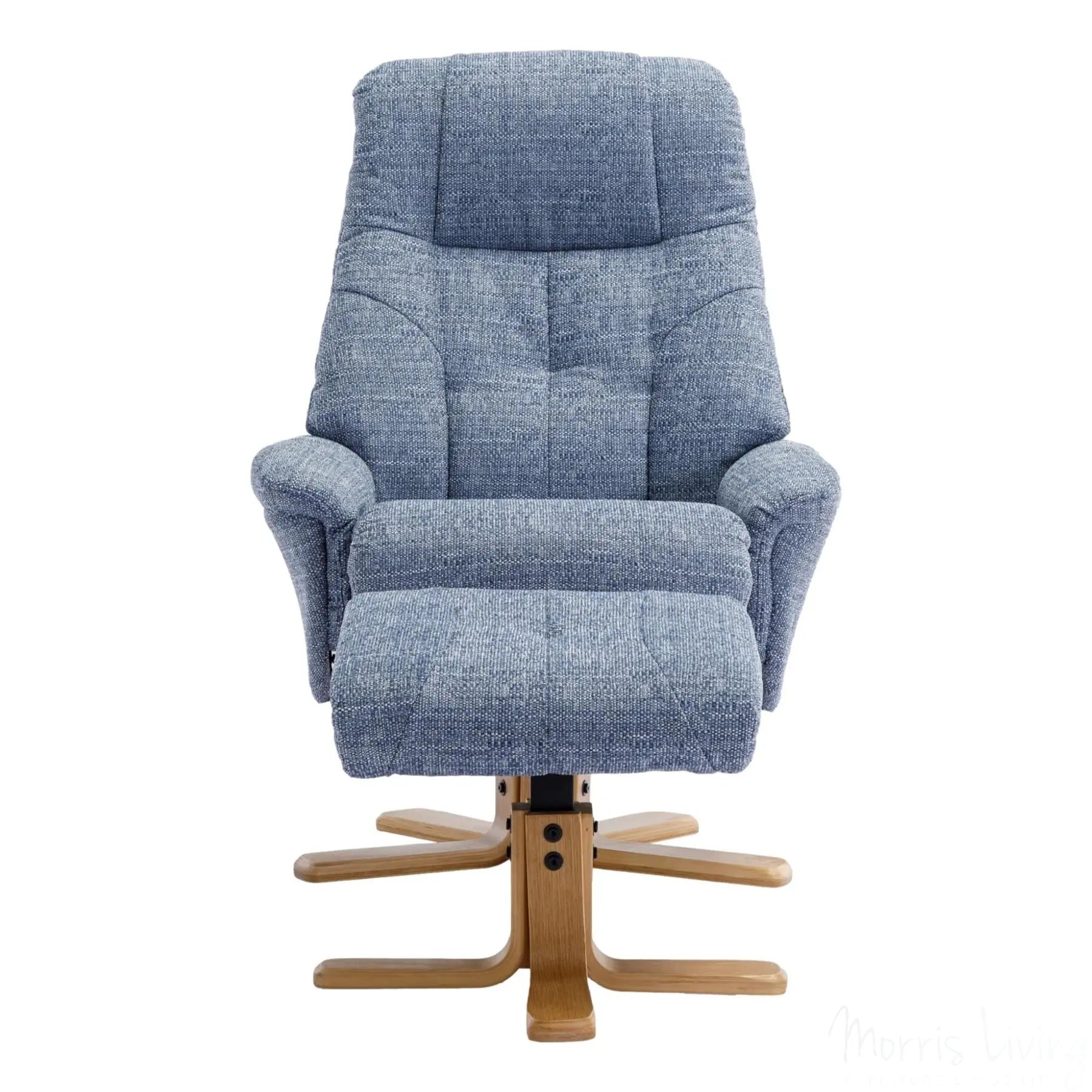 The Dubai - Swivel Recliner Chair & Matching Footstool in Lisbon Marine Fabric Morris Living