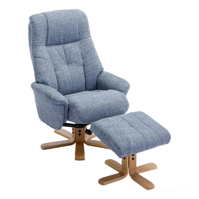 The Dubai - Swivel Recliner Chair & Matching Footstool in Lisbon Marine Fabric Morris Living