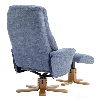 The Dubai - Swivel Recliner Chair & Matching Footstool in Lisbon Marine Fabric Morris Living