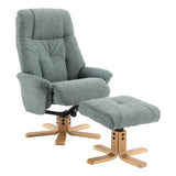 The Dubai - Swivel Recliner Chair & Matching Footstool in Lisbon Teal Fabric Morris Living