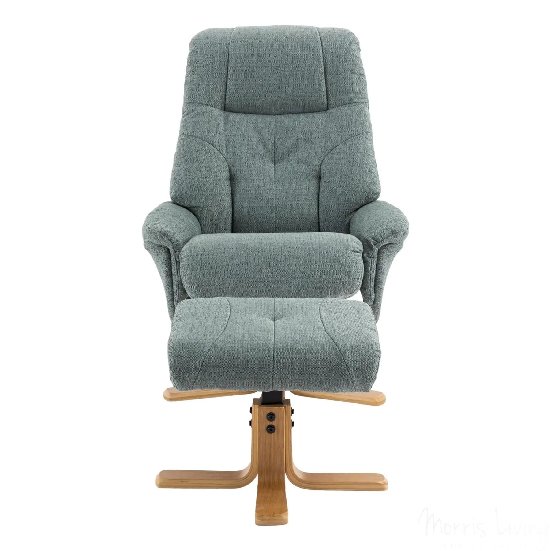 The Dubai - Swivel Recliner Chair & Matching Footstool in Lisbon Teal Fabric Morris Living