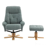 The Dubai - Swivel Recliner Chair & Matching Footstool in Lisbon Teal Fabric - Refurbished Morris Living