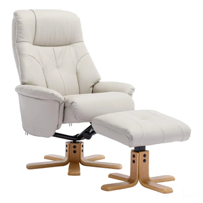The Dubai - Swivel Recliner Chair & Matching Footstool in Mushroom Plush Faux Leather Morris Living