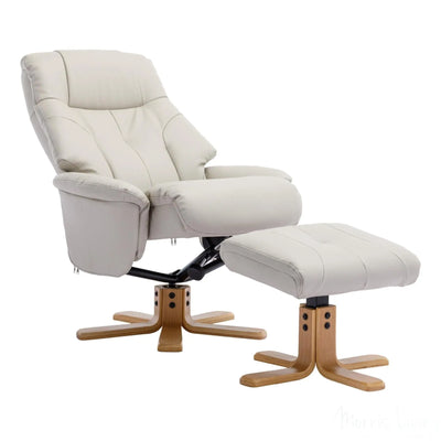 The Dubai - Swivel Recliner Chair & Matching Footstool in Mushroom Plush Faux Leather Morris Living