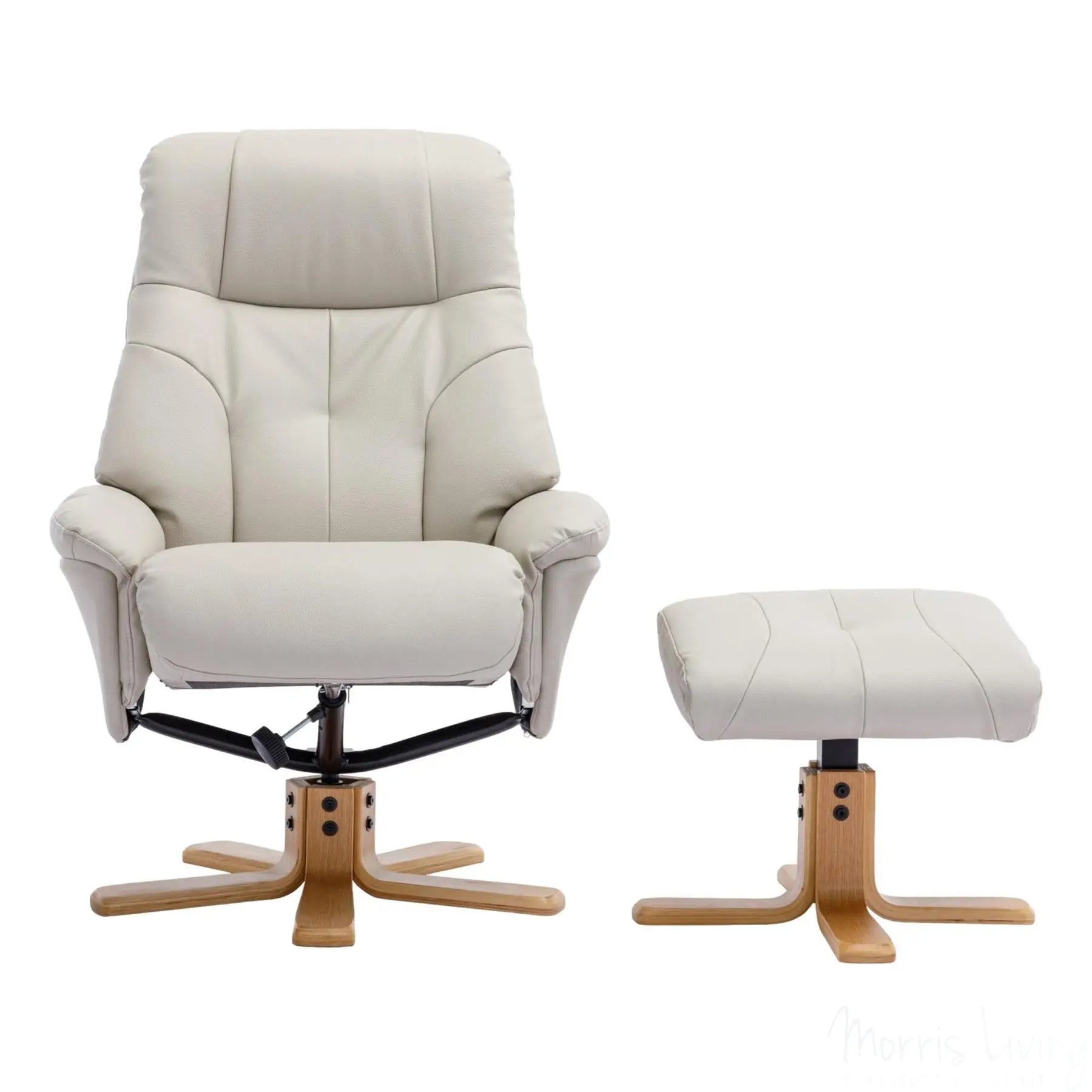 The Dubai - Swivel Recliner Chair & Matching Footstool in Mushroom Plush Faux Leather Morris Living