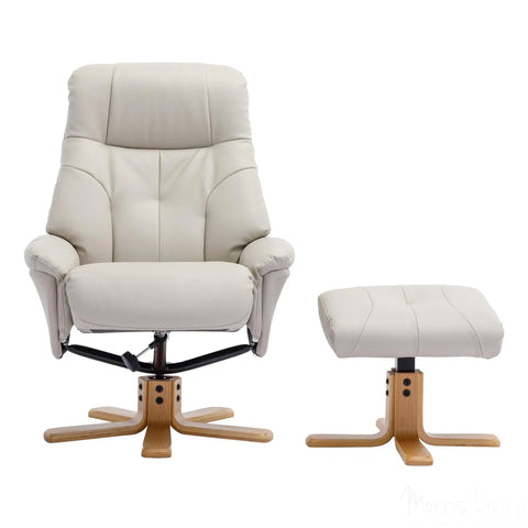 The Dubai - Swivel Recliner Chair & Matching Footstool in Mushroom Plush Faux Leather Morris Living - image 2
