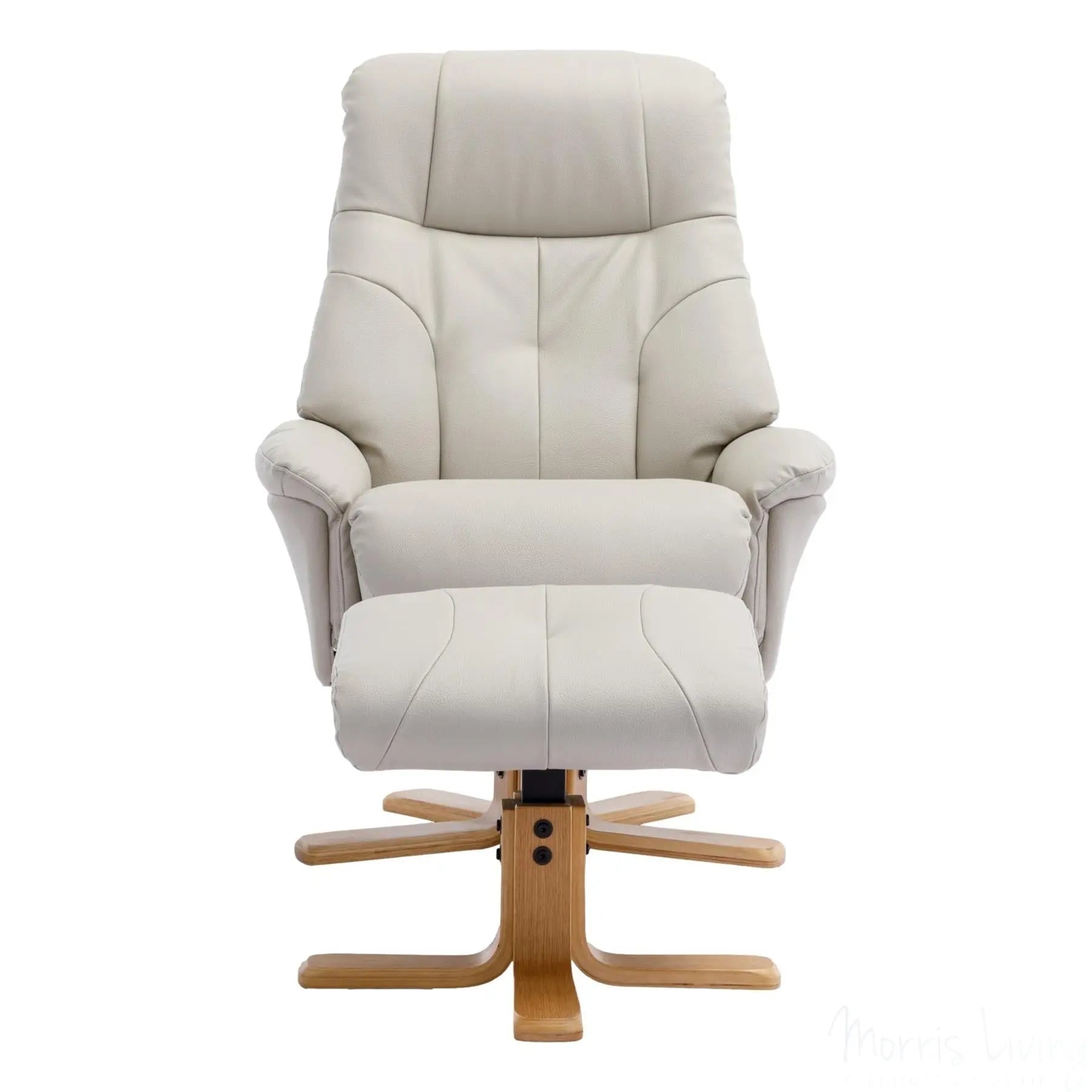 The Dubai - Swivel Recliner Chair & Matching Footstool in Mushroom Plush Faux Leather Morris Living
