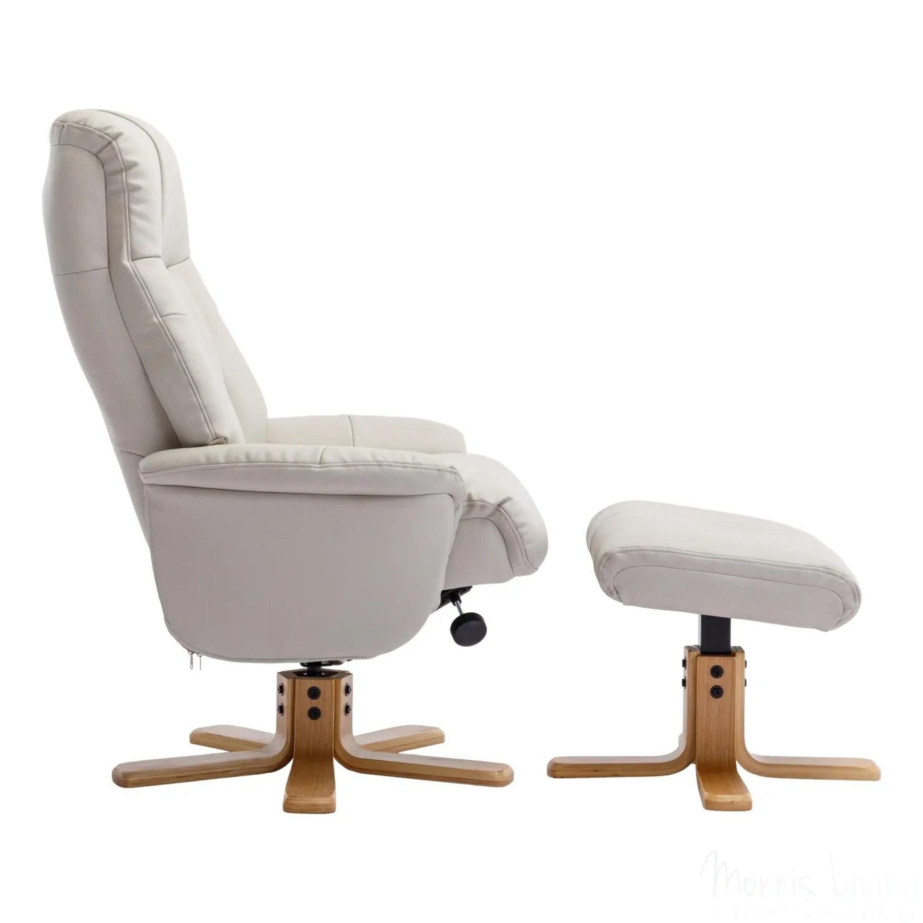 The Dubai - Swivel Recliner Chair & Matching Footstool in Mushroom Plush Faux Leather Morris Living