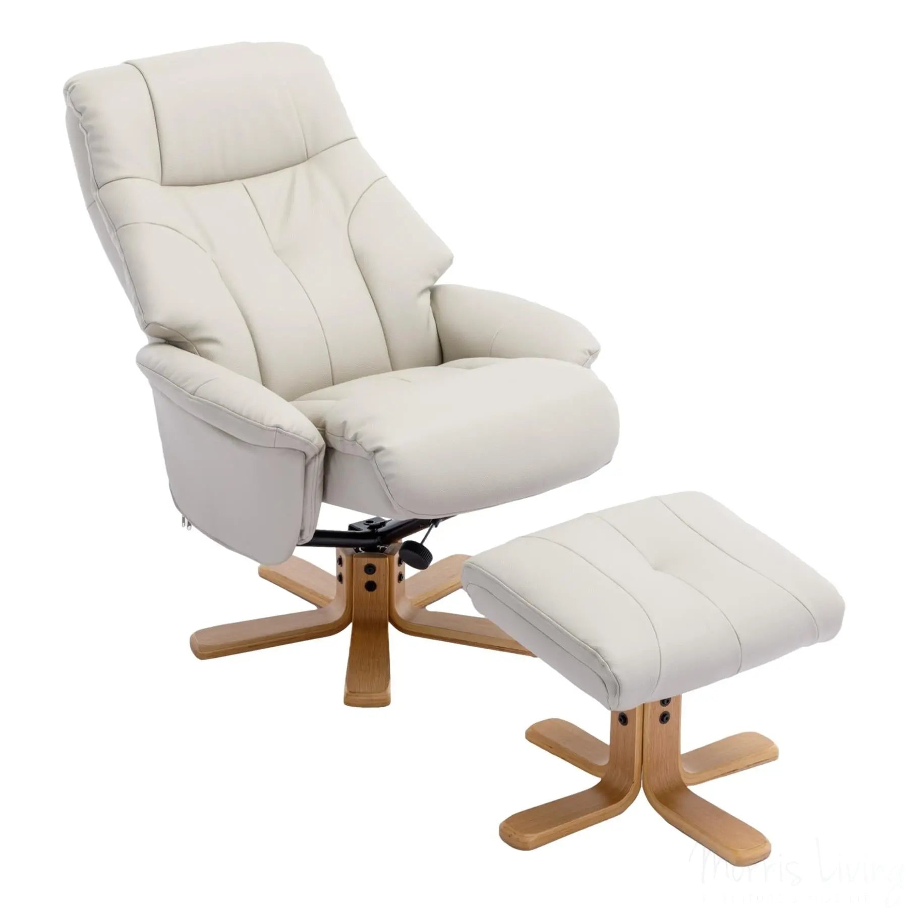 The Dubai - Swivel Recliner Chair & Matching Footstool in Mushroom Plush Faux Leather Morris Living