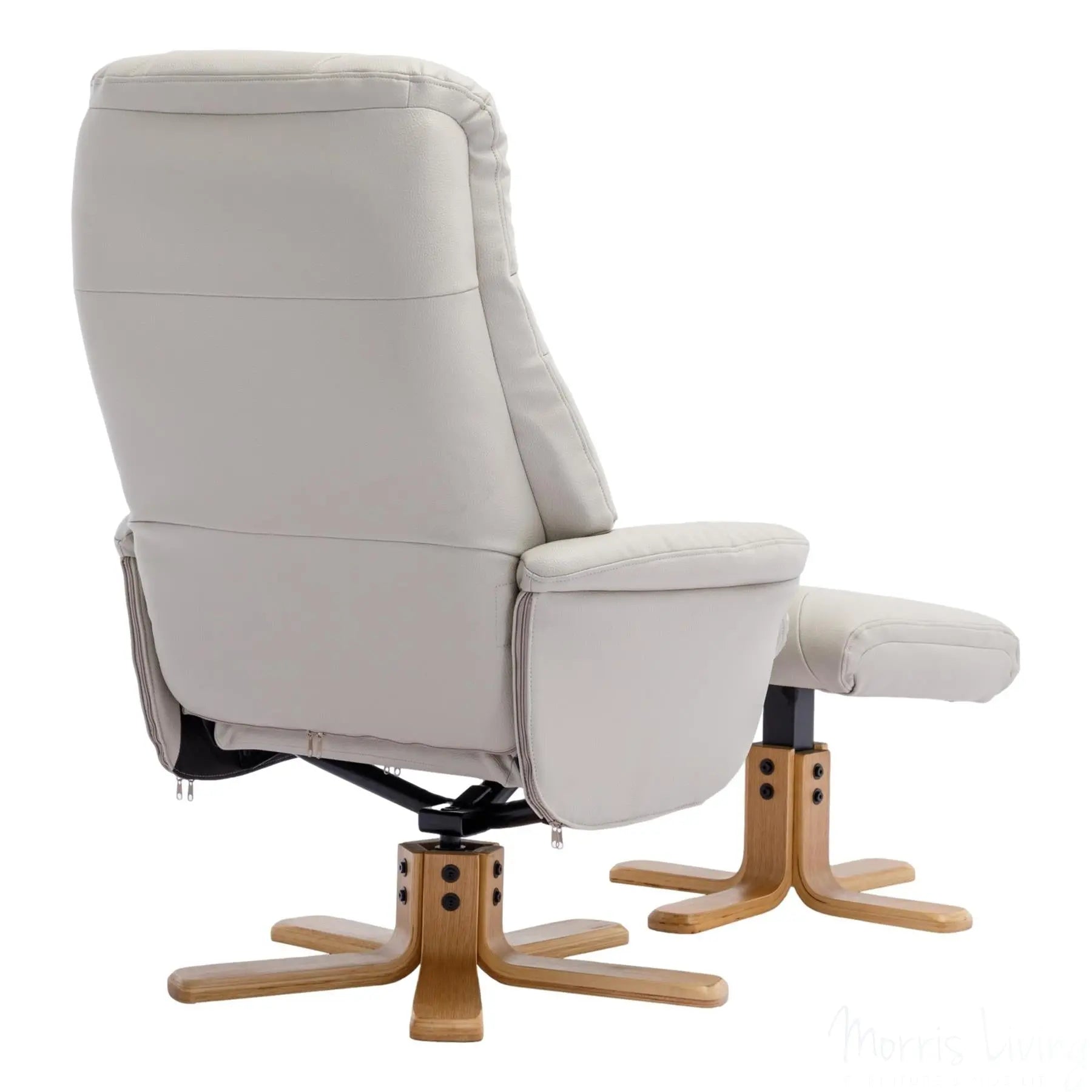 The Dubai - Swivel Recliner Chair & Matching Footstool in Mushroom Plush Faux Leather Morris Living