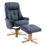 The Dubai - Swivel Recliner Chair & Matching Footstool in Navy Plush Faux Leather Morris Living - thumbnail 1