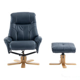The Dubai - Swivel Recliner Chair & Matching Footstool in Navy Plush Faux Leather Morris Living - thumbnail 2