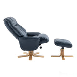 The Dubai - Swivel Recliner Chair & Matching Footstool in Navy Plush Faux Leather Morris Living