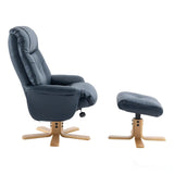 The Dubai - Swivel Recliner Chair & Matching Footstool in Navy Plush Faux Leather Morris Living