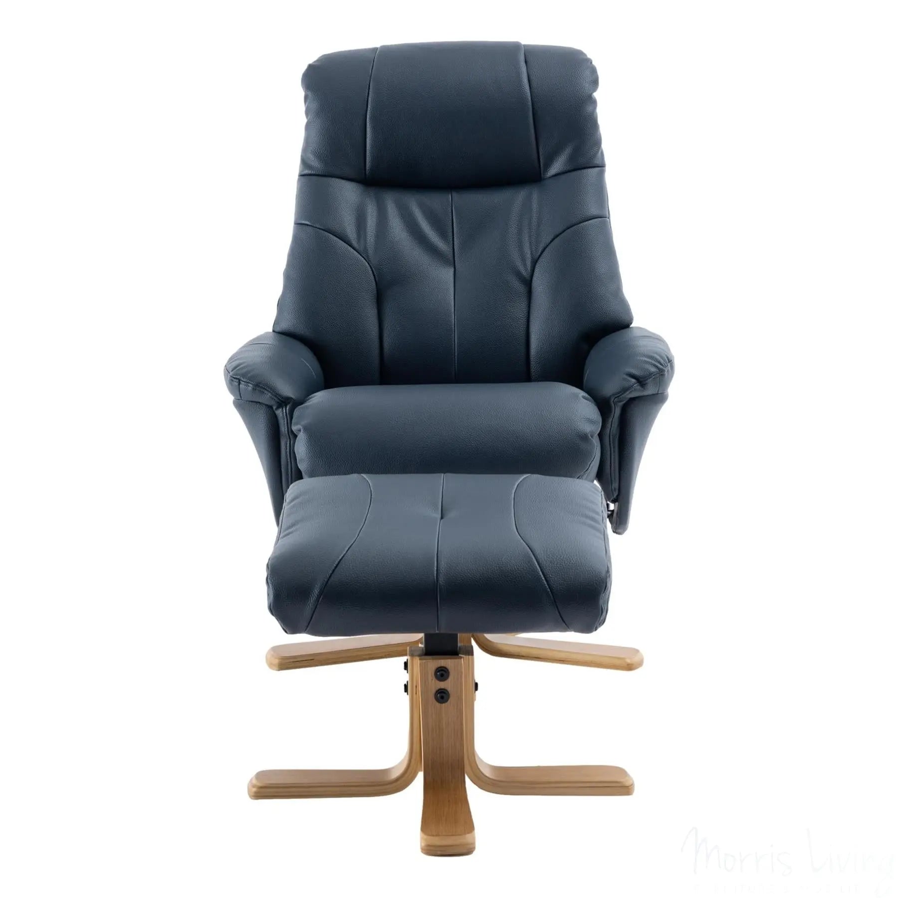 The Dubai - Swivel Recliner Chair & Matching Footstool in Navy Plush Faux Leather Morris Living