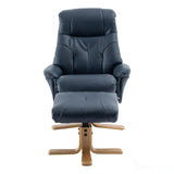 The Dubai - Swivel Recliner Chair & Matching Footstool in Navy Plush Faux Leather Morris Living