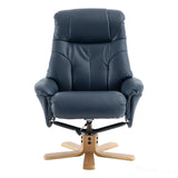 The Dubai - Swivel Recliner Chair & Matching Footstool in Navy Plush Faux Leather Morris Living - thumbnail 6