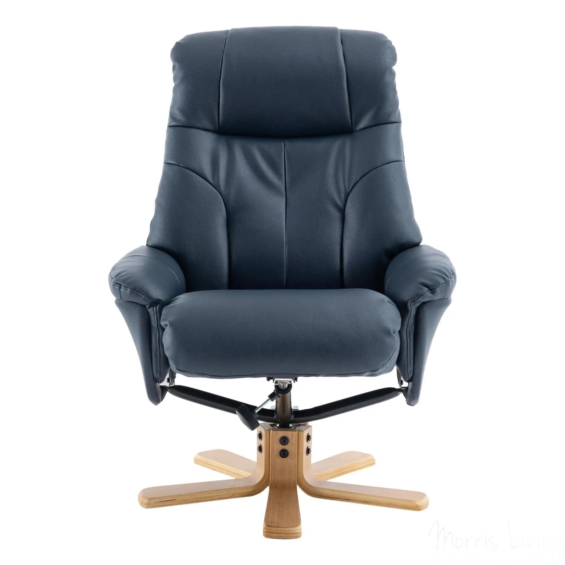 The Dubai - Swivel Recliner Chair & Matching Footstool in Navy Plush Faux Leather Morris Living