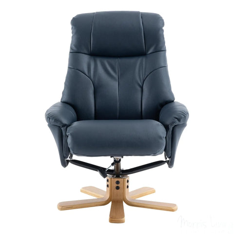 The Dubai - Swivel Recliner Chair & Matching Footstool in Navy Plush Faux Leather Morris Living - image 6