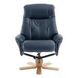 The Dubai - Swivel Recliner Chair & Matching Footstool in Navy Plush Faux Leather Morris Living